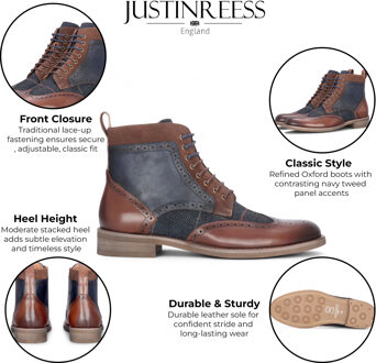 Heren Bruine Leren Marineblauwe Tweed Oxford Schoenen - Teddy - EU 44.5 / UK 10