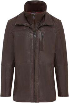 Heren Bruine Warme Halflange Leren Jas - Colac - 3XL