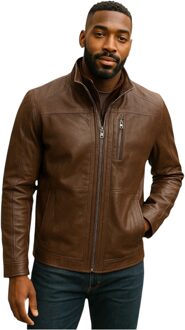 Heren bruine warme leren jas van gemiddelde lengte - Warwick