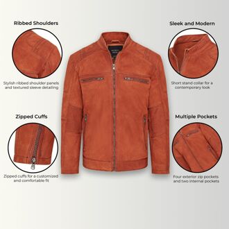 Heren buff lederen cafe racer bikerjack - Jinan Bruin