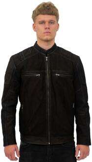 Heren buff lederen racer bikerjack-Wenen Bruin - 5XL