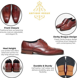 Heren Burgundy Leren Oxford Derby Brogue - Luca Rood - EU 45