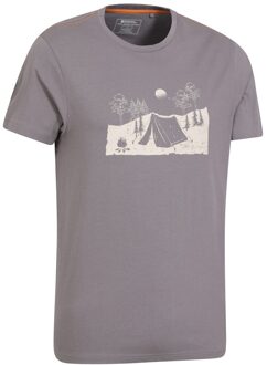 Heren Camping Schets Organisch T-Shirt (Grijs) - 2XS