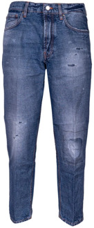 Heren Carrot Fit Jeans met Distressed Knie en Patch Effect. Lage Taille. Gemaakt in Italië Don The Fuller , Blue , Heren - W36,W33,W32,W34,W38,W35,W31