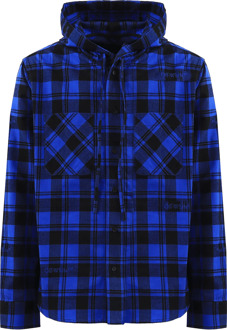 Heren check flannel hooded Blauw - L