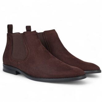 Heren Chelsea-laarzen van suède met voering van echt leer en instappers Bruin