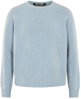 Heren Curved Logo Sweater Palm Angels , Blue , Heren - M,S