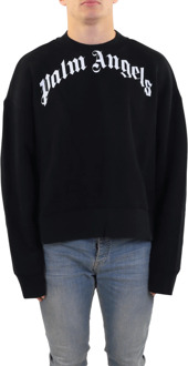 Heren curved logo sweater Zwart - XL