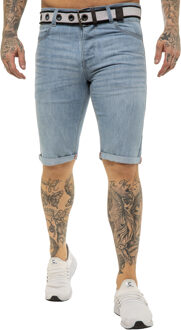 | Heren Denim Korte Broek met Riem - Licht Stonewash Blauw