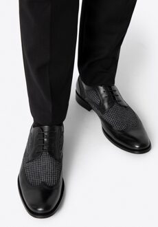 Heren Derby Schoenen in Zwart Leer met Textielinzetstukken