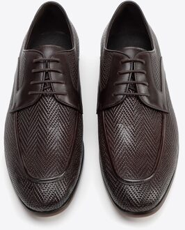 Heren Derby schoenen van echt leer met vlechtwerk, donkerbruin Donker Bruin