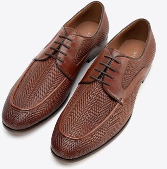 Heren Derby schoenen van echt leer met vlechtwerk, lichtbruin