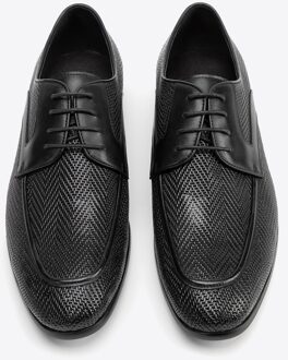 Heren Derby schoenen van echt leer met vlechtwerk, zwart