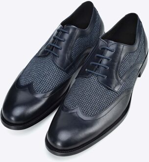 Heren Derby schoenen van leer met textiel inzetstukken, marineblauw, natuurlijk leer Donkerblauw