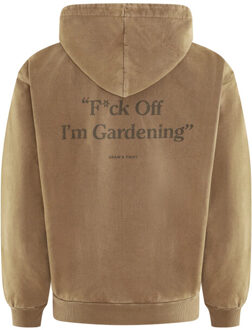 Heren distressed fuck off hoodie - maat S Beige
