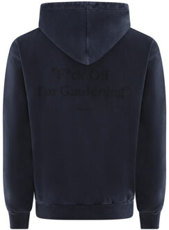 Heren distressed fuck off hoodie - maat S Blauw