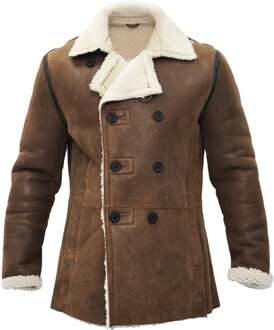 Heren double-breasted shearling schapenvacht erwtenjas-Valencia - maat 4XL Bruin