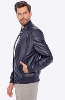 Heren eco-leren jas met manchetten, marineblauw Donkerblauw - XL