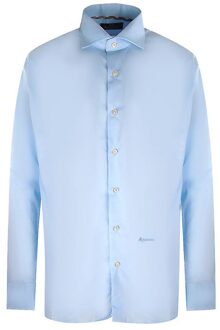 Heren Effen Lange Mouwen Overhemd (Lichtblauw) - XS