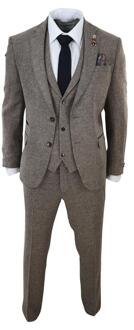 Heren Eikenbruin 3-delige Tweed Kostuum Vintage Haringbeen 1920s Retro Peaky Blinders - 48 (Borst)