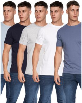 Heren Errington T-Shirt (5-pack) (Lichtblauw/Zwart/Grijs Marl/Wit/Navy) - S