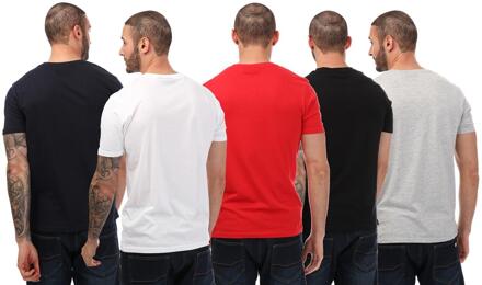 Heren Errington T-Shirt (5-pack) (Lichtgrijs/Zwart/Wit/Rood) - S