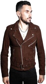 Heren geit suède leren Brando bikerjack-Melbourne Bruin - 3XL