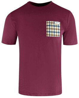 Heren Geruit Borstas T-Shirt (Bordeaux) - maat Bourgogne