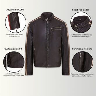Heren gestreepte Cafe Racer Biker leren jas - Alta - maat 4XL Zwart