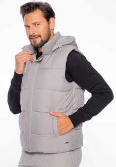 Heren Gewatteerd Vest met Afneembare Capuchon, Grijs Polyester - 2XL