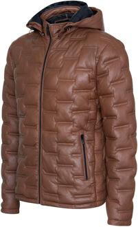 Heren Gewatteerde Bomberjack met Capuchon van Leer - Belem Bruin - 5XL
