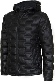 Heren Gewatteerde Bomberleerjack met Kap - Belem - maat Zwart