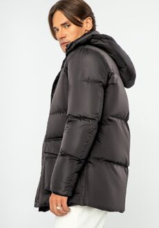 Heren Gewatteerde Donsjas met Capuchon, Zwart Nylon - L