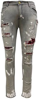 Heren Gewatteerde Geborduurde Jeans Skinny Jeans Ripped Grid Stretch Denim Broek Elastische Taille Patchwork Jogging Denim Broek L3