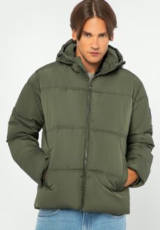 Heren Gewatteerde Jas met Monogram Donkergroen Polyester