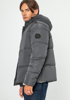 Heren Gewatteerde Jas met Monogram Grafiet Polyester Grijs - 2XL