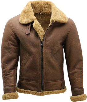 Heren Ginger Brown B3 WW2 Schapenvacht Leren Vliegeniersjack - Paars - maat Bruin