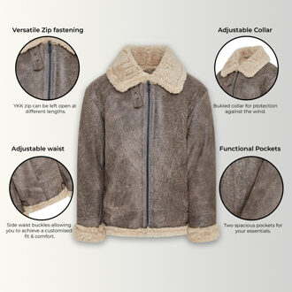 Heren grijs B3 WW2 schapenvacht leren pilotenjack - Houston - maat 4XL