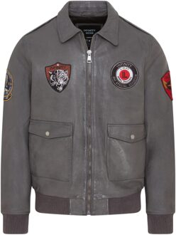 Heren grijs Flying leren bomberjack G-1 Aviator kraag - Hudson - S