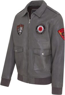 Heren grijs leren bomberjack G-1 Aviator kraag - Maverick - 5XL