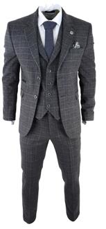 Heren Grijs Ruit 3-delige Tweed Pak Peaky Blinders 1920s Gatsby Aangepast Fit - 38 (Borst)