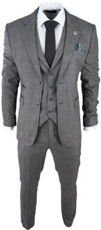 Heren Grijze 3-delige Pak Prince of Wales Ruit Klassiek Afgetailleerd Trouwpak Grijs - 36 (Borst)