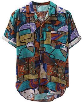 Heren Hawaiiaanse Shirt Mannelijke Casual Gedrukt Strand Losse Multi Kleur Streep Lump Borst Pocket Korte Mouw Ronde Zoom Shirts M-4XL Xxl