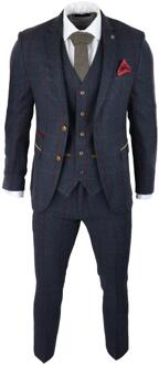 Heren Herringbone Tweed Kostuum 3-delig Marineblauw Peaky Blinders 1920s Tailored Fit - maat Navy