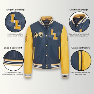 Heren honkbal leren Letterman bomberjack - Ashwood Blauw