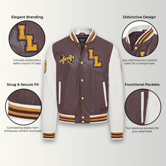 Heren honkbal leren Letterman bomberjack - Ashwood Bourgogne - 4XL