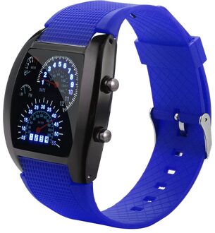 Heren Horloge Mode Led Licht Flash Turbo Snelheidsmeter Sport Horloge Auto Dial Meter Klok Horloge Relogio Masculino blauw