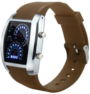 Heren Horloge Mode Led Licht Flash Turbo Snelheidsmeter Sport Horloge Auto Dial Meter Klok Horloge Relogio Masculino bruin