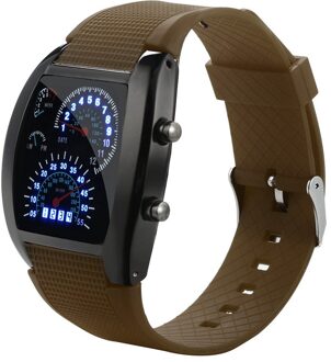 Heren Horloge Mode Led Licht Flash Turbo Snelheidsmeter Sport Horloge Auto Dial Meter Klok Horloge Relogio Masculino koffie