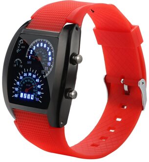 Heren Horloge Mode Led Licht Flash Turbo Snelheidsmeter Sport Horloge Auto Dial Meter Klok Horloge Relogio Masculino rood zwart